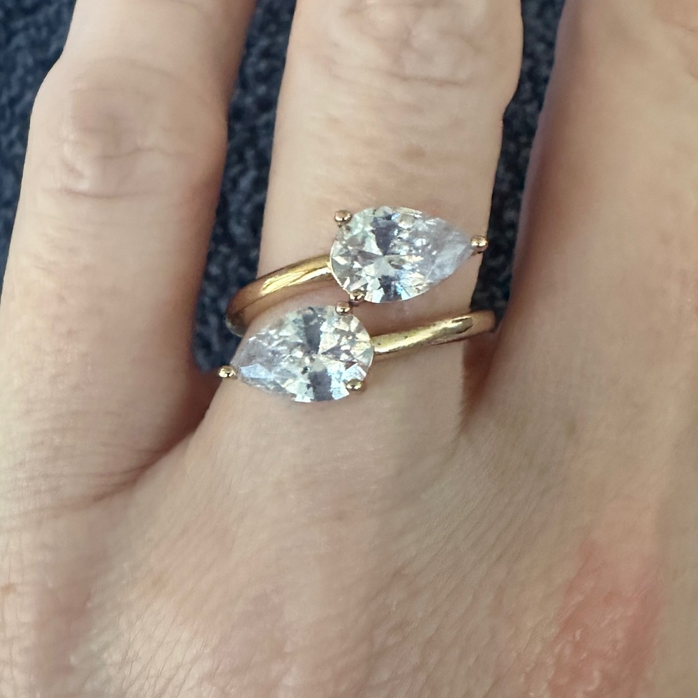 Gold Plated Bypass Ring with 2 CZs